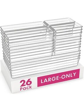 Clear Plastic Drawer Organizer Bins Set Kitchen Bathroom Makeup Storage